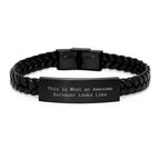 Surveyor Gifts for Men from Family - Inspirational Quote Interlaced Leather Bracelet for Graduation, 'This Is What An Awesome Surveyor Looks Like'