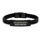 British Shorthair Cat Inspirational Gifts from Men to Women Valentine's Interlaced Leather Bracelet - Life Is Better With A British Shorthair
