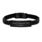 Samoyed Dog Mom Engraved Birthday Unique Gifts for Women, Interlaced Leather Bracelet from Family, Unique and Stylish Dog Lover Jewelry - Image 1