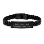 Shetland Sheepdog Mom Funny Gift Ideas for Birthday Unique Interlaced Leather Bracelet with Stainless Steel and PU Leather Gifts from Family to Daughter - Image 1