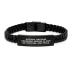 Funny Author Gifts for Men, Women, Friends - Interlaced Leather Bracelet, 'Author. Because Freaking genius Is Not An Official Job Title.' Quote, Birthday Unique Gifts from Family - Image 1