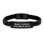 Funny Gifts from Mom to Turkish Van Cat Lover, Best Turkish Van Mom Ever Interlaced Leather Bracelet