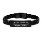 Funny Florist Gifts for Men, Inspirational Leather Bracelet with Engraved Quote 'All Men Are Created Equal But The Coolest Become A Florist' for Graduation Unique Gifts from Sweetheart - Image 1
