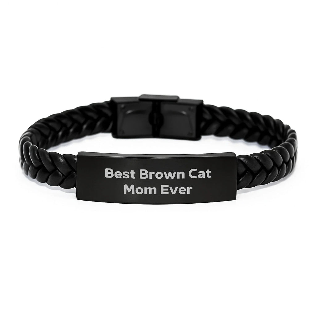 Brown Cat Mom Ever Interlaced Leather Bracelet Gifts