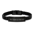 Funny Tuxedo Cat Dad Ever Interlaced Leather Bracelet Gifts for Men from Best Dads, Graduation Unique Gifts