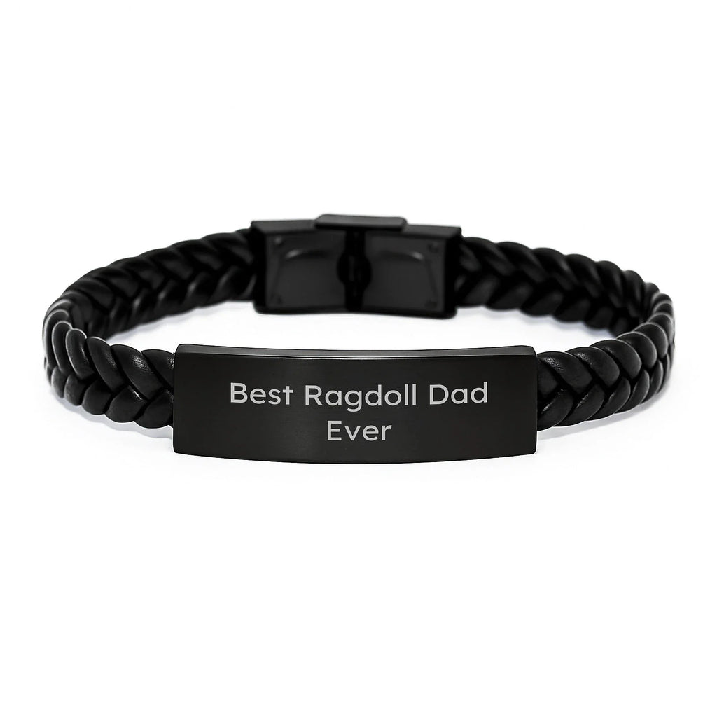 Funny Ragdoll Cat Gifts for Men from Best Dad Ever Interlaced Leather Bracelet - Graduation Unique Gifts