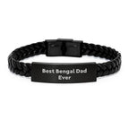 Funny Bengal Cat Dad Gifts, Interlaced Leather Bracelet for Bengal Cat Enthusiasts, Gifts from Dad to Bengal Cat Lover, Best Bengal Dad Ever Quote, Unique Graduation Gifts for Him