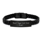 Funny Tiger Cat Dad Ever Gifts from Family to Friends Interlaced Leather Bracelet for Men and Women Graduation Unique Gifts
