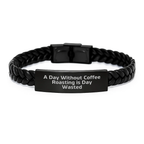 Funny Coffee Roasting Lover Gifts from Friends, Birthday Unique Gifts for Coffee Roasting Enthusiasts, Interlaced Leather Bracelet - Image 1