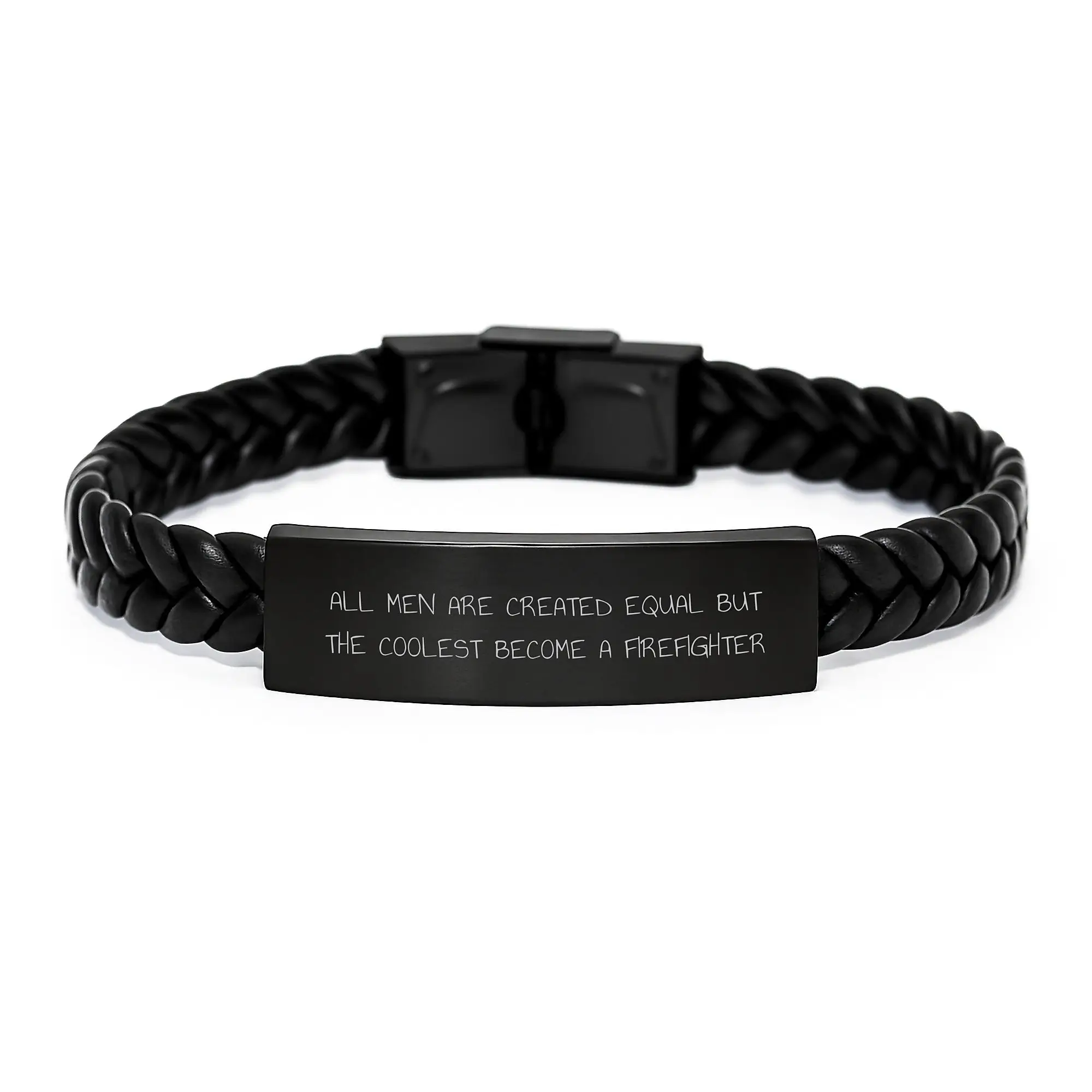 Firefighter Keepsake Interlaced Leather Bracelet for Him Birthday Gift - Image 1