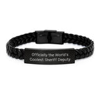 Funny Sheriff Deputy Gifts from Men to Friends on Christmas Unique Gifts - Interlaced Leather Bracelet Officially The World's Coolest Sheriff Deputy