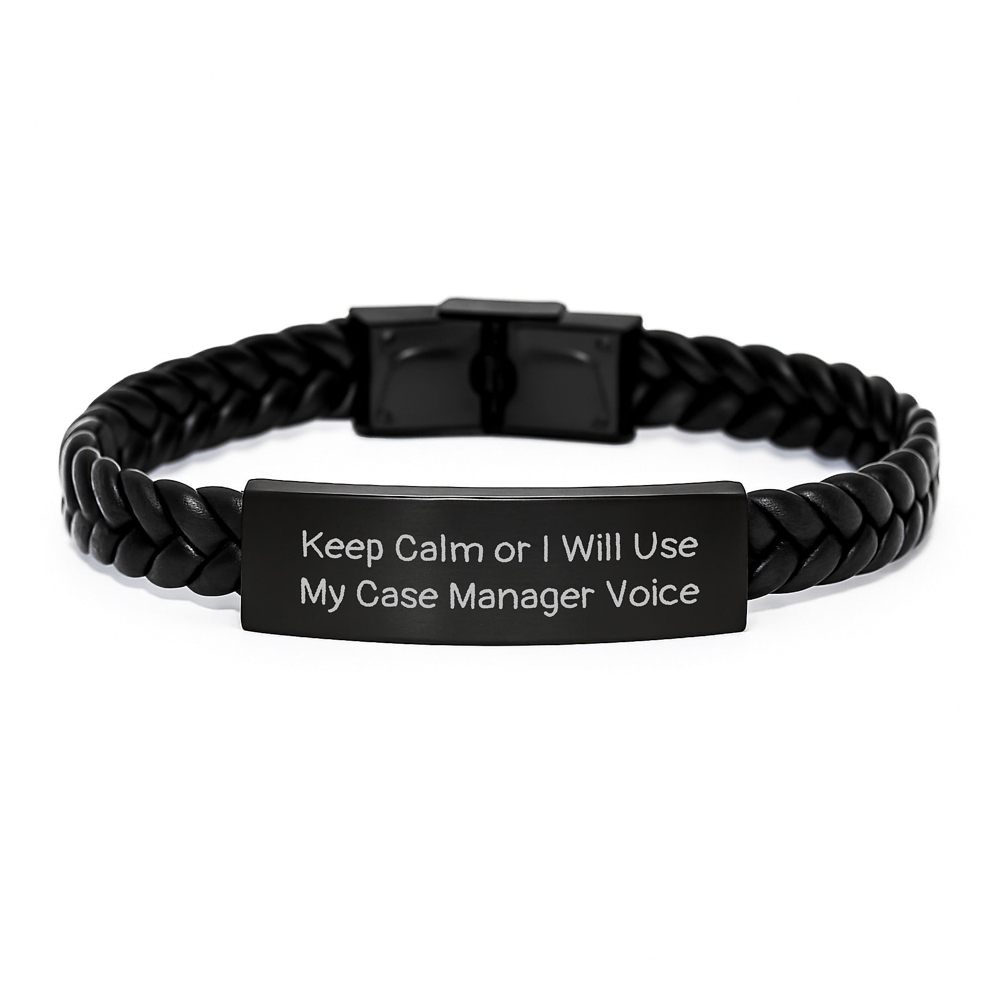 Case Manager Gifts from Friends for a Graduation Unique - Interlaced Leather Bracelet with Funny Quote 'Keep Calm Or I Will Use My Case Manager Voice' - Image 1