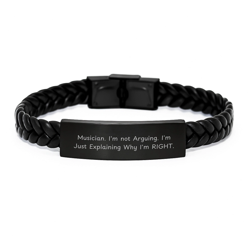 Funny Musician Gifts for Men, Interlaced Leather Bracelet with Stainless Steel, Christmas Unique Presents from Sweetheart