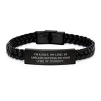 Funny Chef Interlaced Leather Bracelet Gifts for Men Friends Coworkers Family - 'I'm A Chef. My Level Of Sarcasm Depends On Your Level Of Stupidity.', Stainless Steel Leather Strap