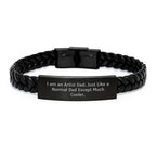Artist Gifts for Him - Unique Interlaced Leather Bracelet from Dad, Funny Quote I Am An Artist Dad Just Like A Normal Dad Except Much Cooler, Christmas Unique Gifts for Men
