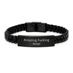 Funny Actor Gifts for Him, Interlaced Leather Bracelet, Christmas Unique Presents, 'Amazing F--king Actor' Quote, Gifts from Friends, Actor