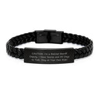 Funny Sheriff Deputy Gifts - Interlaced Leather Bracelet for Men's Graduation Unique Gifts from Family, Coworkers, Friends - 'Caution: I'm A Retired Sheriff Deputy...'