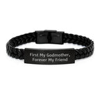 Funny Godmother Quotes Inspired Gifts for Godmother from Family, Interlaced Leather Bracelet, Christmas Unique Gifts