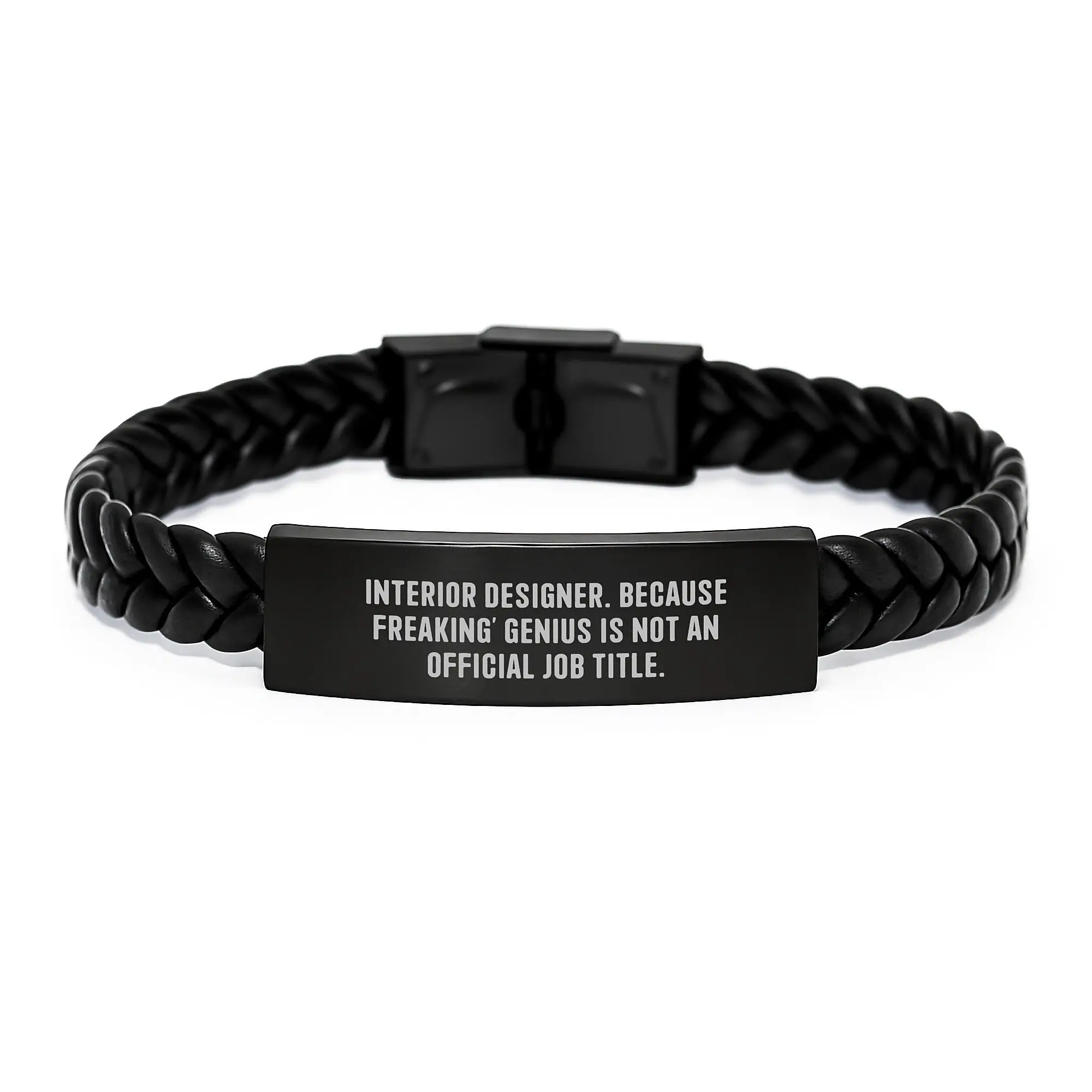 Funny Interior Designer Gifts from Men to Women - 'Interior Designer. Because Freaking' genius Is Not An Official Job Title.' Interlaced Leather Bracelet for Mother's Day Unique Gifts - Image 1
