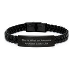Awesome Architect Gifts, Interlaced Leather Bracelet for Men, Women, Friends, Coworkers, Family - 'This Is What An Awesome Architect Looks Like' Quote