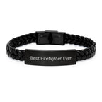 Funny Firefighter Gifts from Men to Firefighter, Interlaced Leather Bracelet Best Firefighter Ever Quote, Christmas Unique Presents