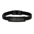 Funny Dachshund Dog Mom Gifts, Interlaced Leather Bracelet for Birthday, 'I Just Want To Be A Stay At Home Dachshund Mom', Gifts from Family to Dachshund Dog Friends, Unique Presents