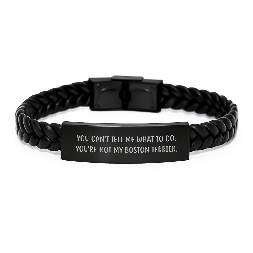 Funny Boston Terrier Dog Gifts for Birthday - Interlaced Leather Bracelet with Stainless Steel and PU Leather - Gifts from Men to Friends for Boston Terrier Dog Lovers - Image 1