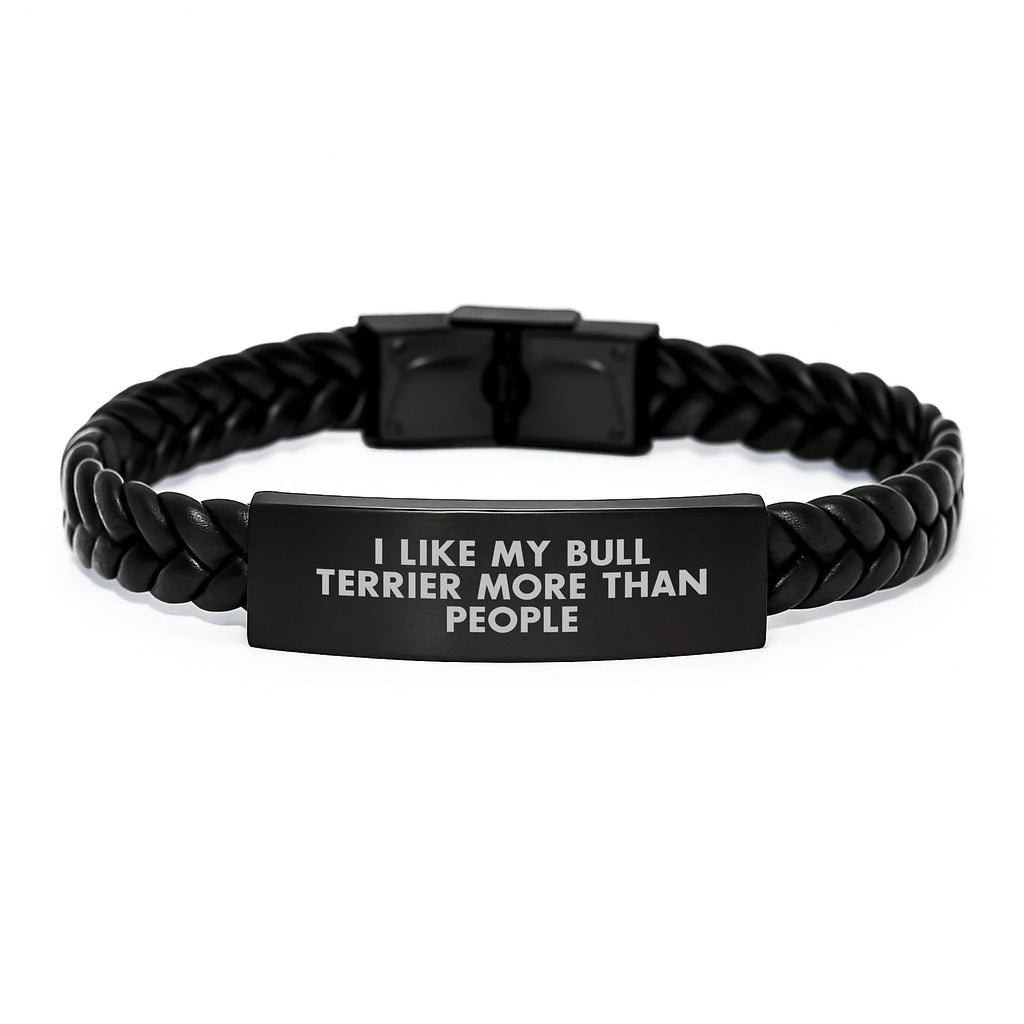 Funny Bull Terrier Dog Gifts for Men from Women Friends Family Valentine's Unique Interlaced Leather Bracelets with I Like My Bull Terrier More Than People Quote