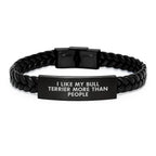 Funny Bull Terrier Dog Gifts for Men from Women Friends Family Valentine's Unique Interlaced Leather Bracelets with I Like My Bull Terrier More Than People Quote