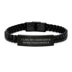 Charming Chihuahua Dog Lover Gifts from Men, Funny I Like My Chihuahua More Than People Interlaced Leather Bracelet