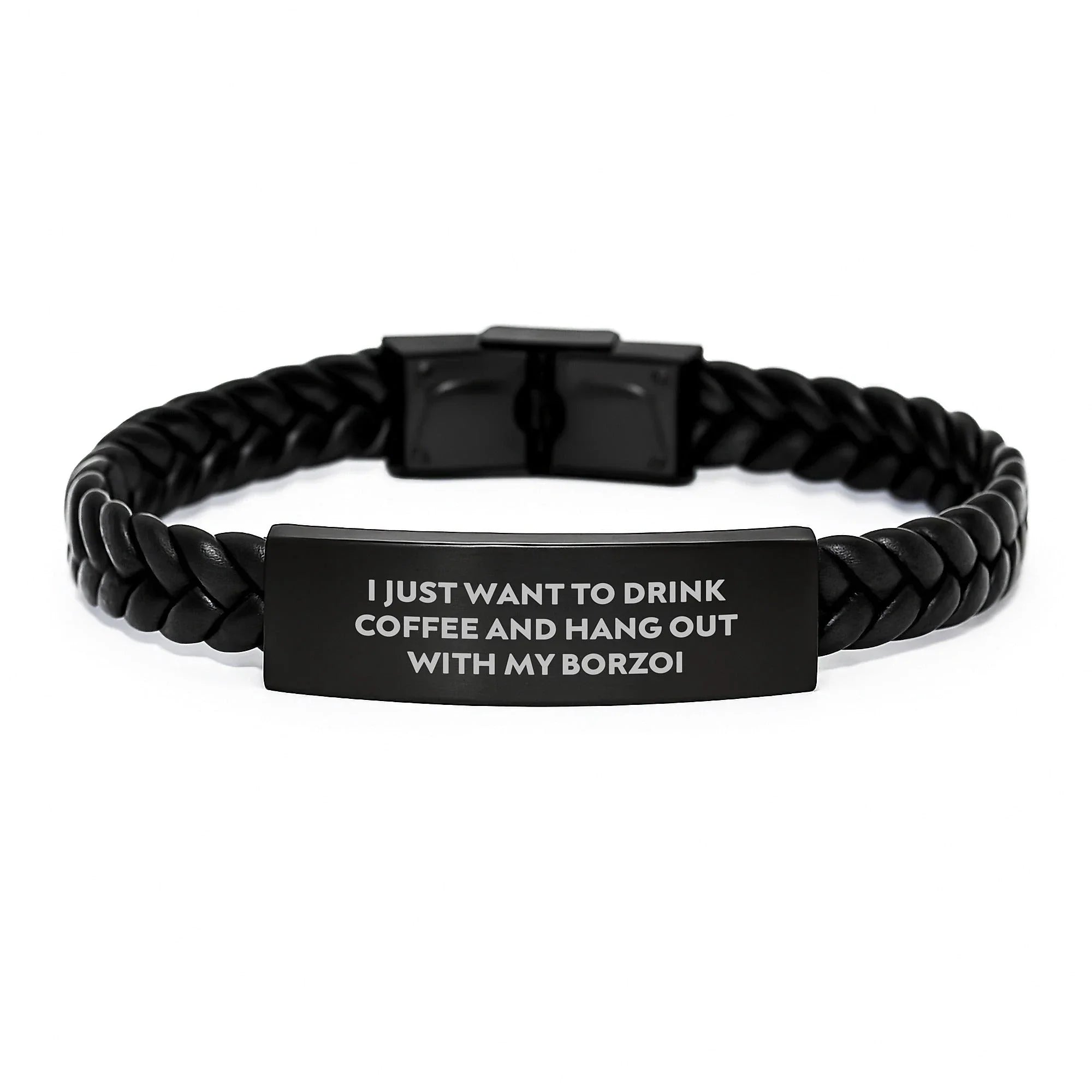 Borzoi Dog Lover's Gift - Funny Quote Interlaced Leather Bracelet - Gifts for Him/Her from Friends/Coworkers/Family for Valentine's