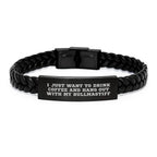 Bullmastiff Dog Lover's Interlaced Leather Bracelet, Funny Gift for Him, Women, Friends, Valentine's Unique Jewelry, 'I Just Want To Drink Coffee And Hang Out With My Bullmastiff'