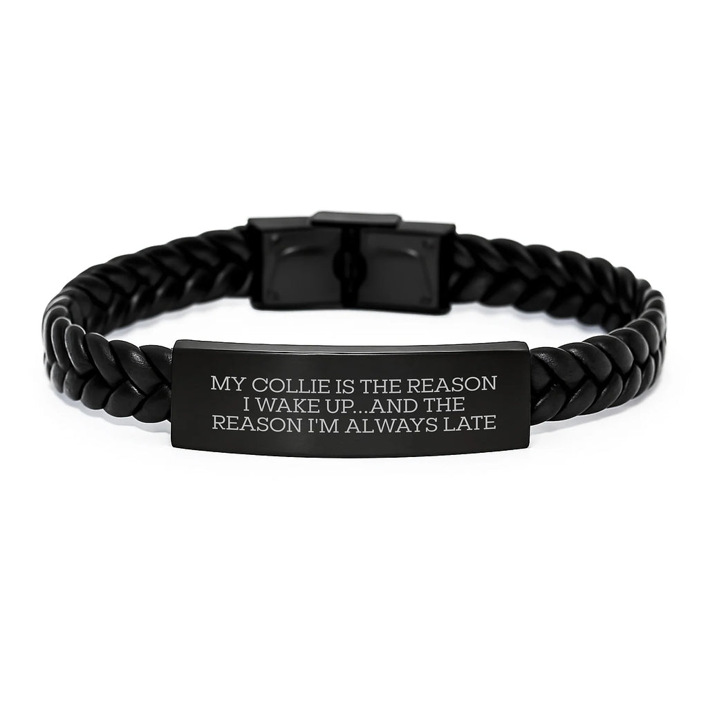 Funny Collie Dog Gifts for Men - Interlaced Leather Bracelet from Friends and Family