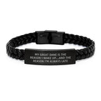 Funny Great Dane Dog Gifts from Friends for Birthday Unique Interlaced Leather Bracelet, "My Great Dane Is..." Quote