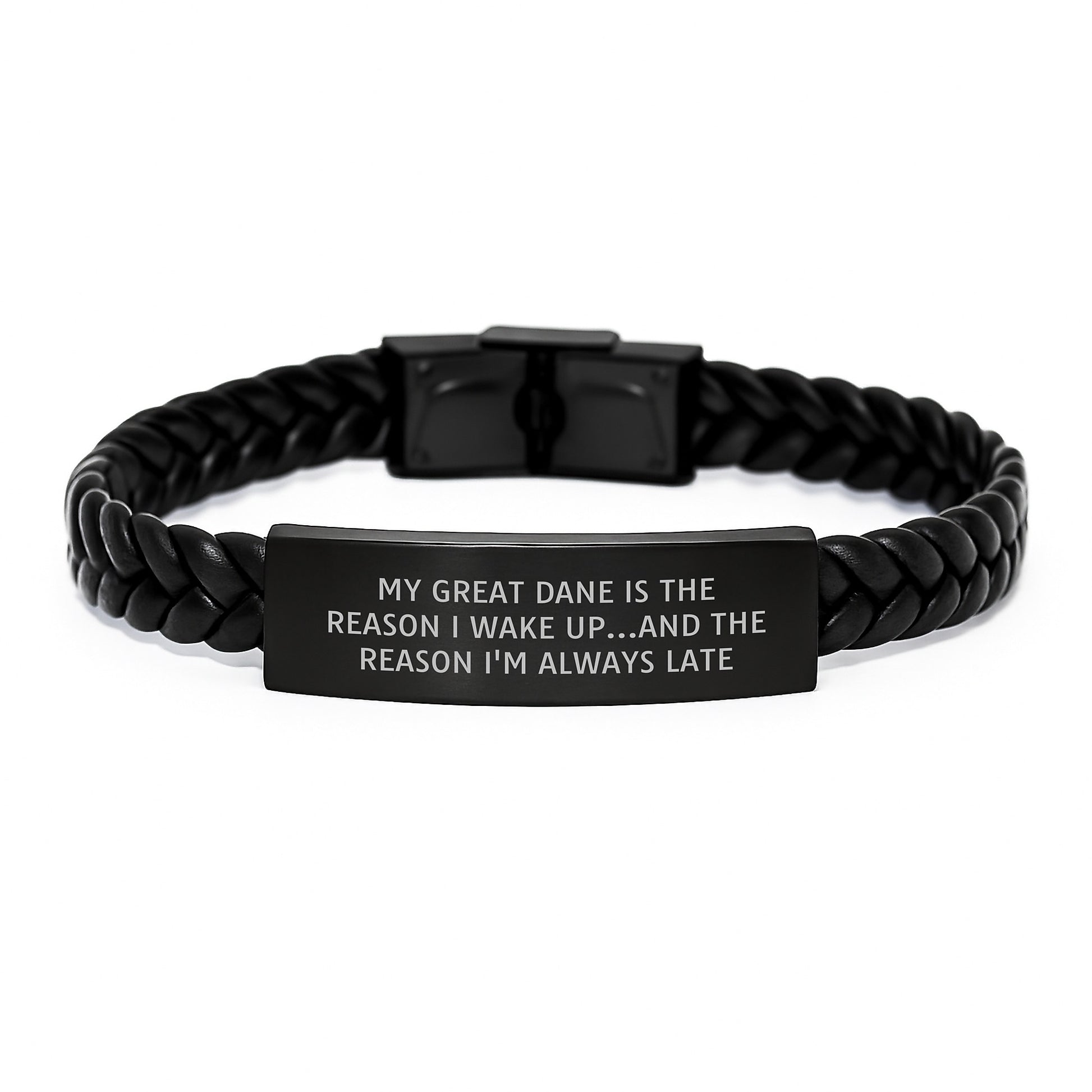 Funny Great Dane Dog Gifts from Friends for Birthday Unique Interlaced Leather Bracelet, "My Great Dane Is..." Quote - Image 1