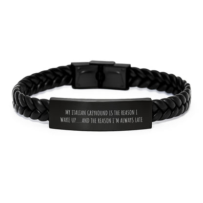 Italian Greyhound Dog Gifts, Funny Quote Interlaced Leather Bracelet, Gifts from Friends for Italian Greyhound Dog Lovers, Birthday Unique Gifts - Image 1