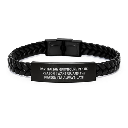 Italian Greyhound Dog Lovers Gifts from Friends, Funny Quote Interlaced Leather Bracelte for Women, Italian Greyhound Dog Mom Birthday Unique Gifts - Image 1