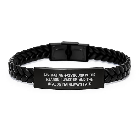 Italian Greyhound Dog Lovers Gifts from Friends, Funny Quote Interlaced Leather Bracelte for Women, Italian Greyhound Dog Mom Birthday Unique Gifts - Image 1
