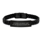 Funny Poodle Dog Gifts, My Poodle Is The Reason I Wake Up...and The Reason I'm Always Late, Interlaced Leather Bracelet for Birthday, Gifts from Friends to Family, Gifts for Poodle Dog Lovers