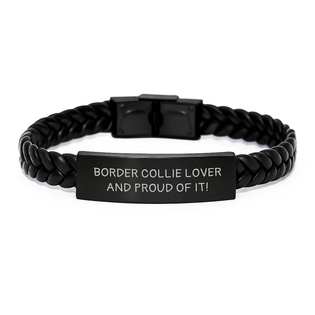Border Collie Lover Leather Bracelet Interlaced Stainless Steel For Women