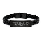 Border Collie Lover Leather Bracelet Interlaced Stainless Steel For Women