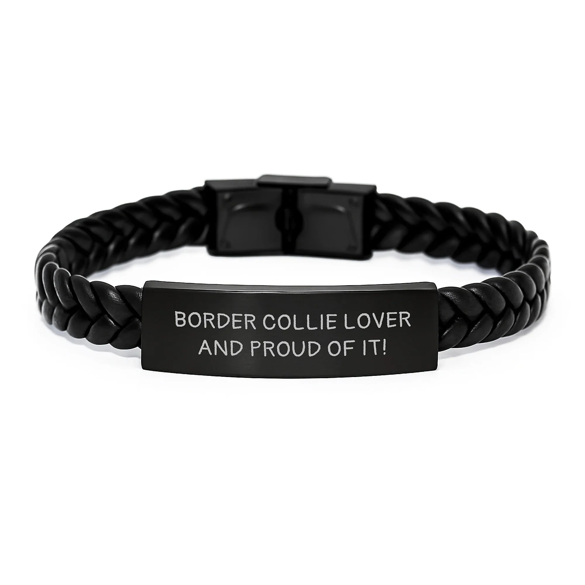 Border Collie Lover Leather Bracelet Interlaced Stainless Steel For Women