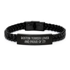 Boston Terrier Interlaced Leather Bracelet For Men Gift For Dog Lovers Valentine