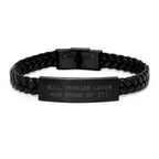 Bull Terrier Dog Lover Interlaced Leather Bracelet Stainless Steel Gift For Him