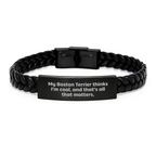 Funny Boston Terrier Dog Gifts - My Boston Terrier Thinks I'm Cool Interlaced Leather Bracelet for Men Birthday Unique Gifts from Family - Image 1
