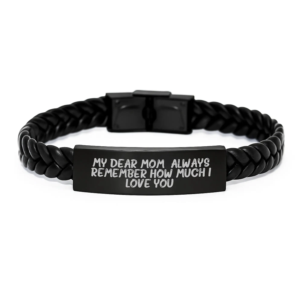 Gifts from Family to Mom, Inspirational Interlaced Leather Bracelet, Funny Quote 'My Dear Mom. Always Remember How Much I Love You.' Beautiful Birthday Unique Gifts for Mom - Image 1