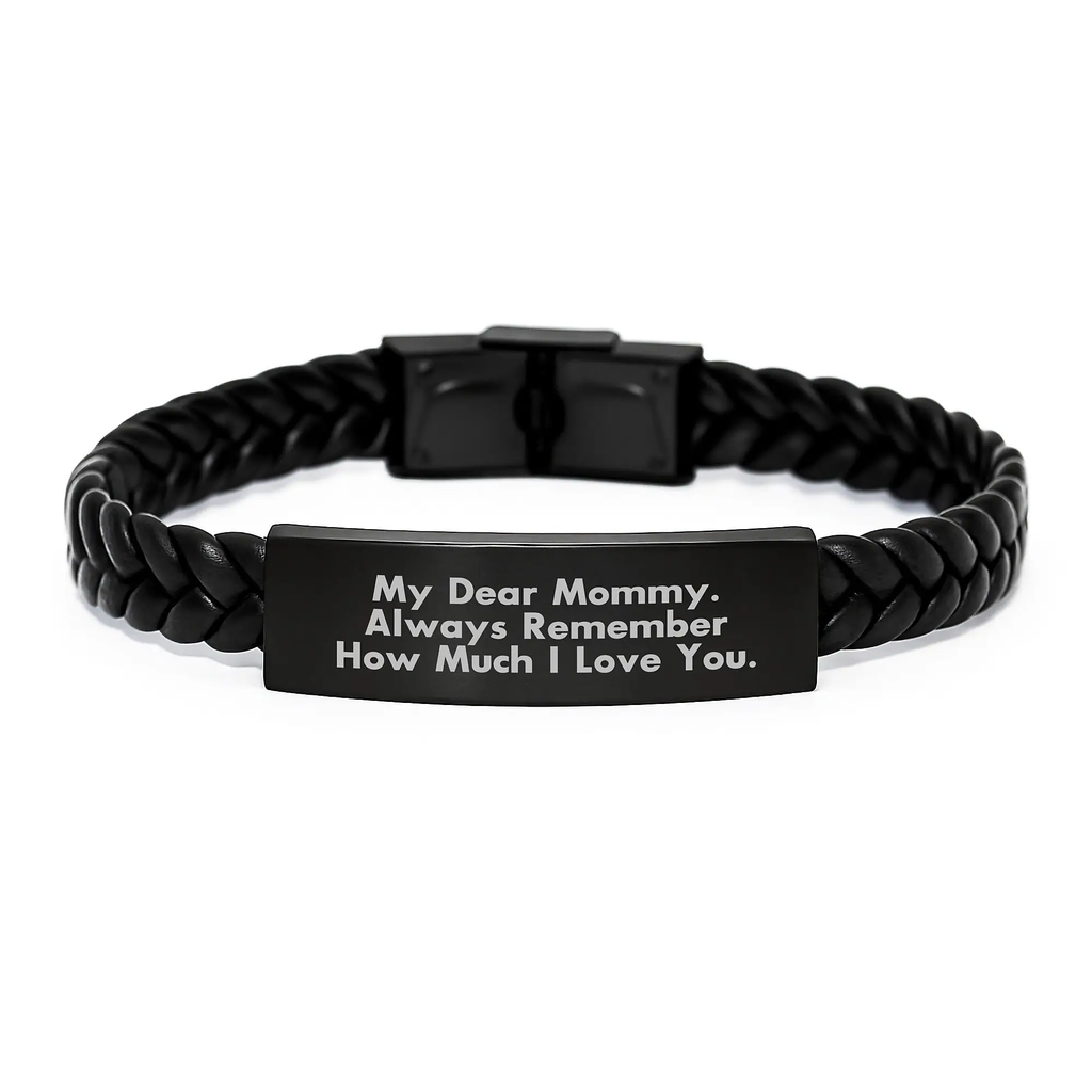 Mommy Keepsake Interlaced Leather Bracelet for Him Birthday Gift - Image 1