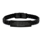Vermont Gifts For Men Funny Interlaced Leather Bracelet Engraved Stainless Steel