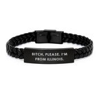 Funny Illinois Gifts from Friends, Birthday Unique Gifts for Women, Interlaced Leather Bracelet with Stainless Steel and PU Leather - Image 1