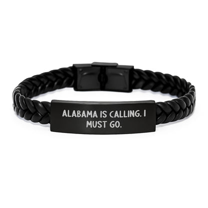 Funny Alabama Interlaced Leather Bracelet Gifts from Friends for Birthday - 'Alabama Is Calling. I Must Go.' - Image 1